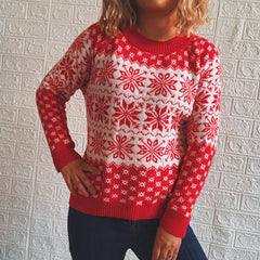 Casual Classic Christmas Sweater Snowflake Long Sleeve round Neck Knitted Pullover