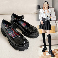 Damen Echte Mary Jane Plateau Preppy Style Klein