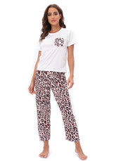 Home Wear Pajamas Two Piece Set Short Sleeve Trousers Suit Leopard Print Tie Dye