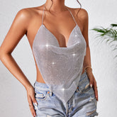 Nachtclub Tops Metall Licht Diamant Neckholder Weste