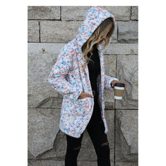 Hooded Long Sleeve Loose Snowflake Plush Christmas Casual Jacket