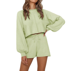 Ensemble pull et short à manches lanternes, couleur unie, pour la maison
