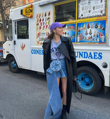 Layered Long Streamers Rose Handmade Floral Denim Mini Skirt