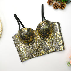 Flash Snake Pattern Bronzing Tube Top Female Wild Slim Fit Small Sling Nightclub Disco Top Boning Corset Boning Corset
