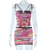 Printed Chest Wrap Halter Spaghetti Straps Small Underwear Vest Hip Wrap Miniskirt Suit