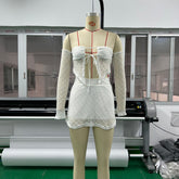 Ensemble jupe asymétrique irrégulière nouée à manches longues et épaules dénudées