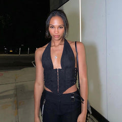 Halter Backless Wrap Chest Corns Exposed Cropped Vest