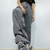 Retro Straight Loose Jeans's Stitching Wide Leg Trousers