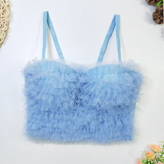 Classic Ruffled Spaghetti Straps Vest Short Tight Boning Corset with Chest Pad Waist Shaping Rainbow Lace Tube Top