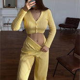 Costume en tricot transparent décontracté couleur unie ajouré découpe pantalon taille haute costume de bureau