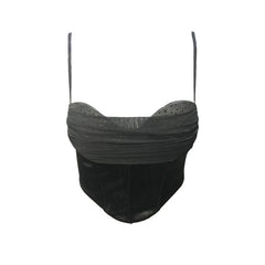 Corset désossé en maille avec soutien-gorge strass, petit gilet à bretelles