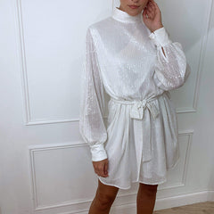 Robe de soirée taille haute à sequins, couleur unie, élégante et de grande classe