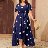 Robe simple à pois, taille élastique, imprimée, grande taille
