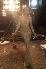 Goldbestreutes Cocktailkleid mit Fischschwanz und Hüftwickel