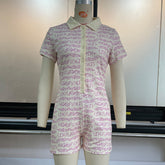 Printed Jumpsuit Single Breasted Collared Hip Lifting Romper