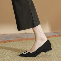 Women's Pumps Black Suede Pointed Toe Chunky