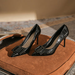 Women's Design Metal Buckle Pointed Plaid Stiletto