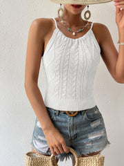 Backless Hemp Pattern Lace-up Halterneck Strap Top