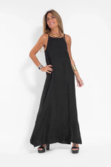 Robe ample sans manches fendue en coton et lin à la mode