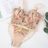 Ensemble de soutien-gorge en dentelle avec armatures, corset avec armatures, broderie florale, bretelles intérieures, coussinet de poitrine, soutien-gorge pour fille