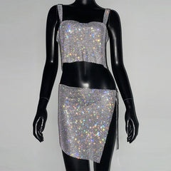 Metal Full Diamond Dress Sweet Spicy Strap Skirt Set Cami Dress