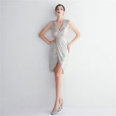 Pailletten Handwerk Perlen Party Kleid Cocktail Slim Fit Abendkleid Elegante