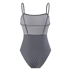 Einteiliger Bikini mit gestreiftem, bedrucktem Gazerock