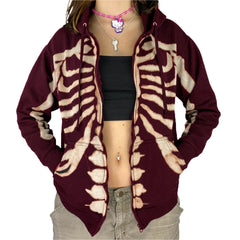 Halloween Skull Printed Long Sleeved Zipper Halloween Hoodies