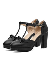 Chaussures à talons hauts rétro avec nœud et bride en T
