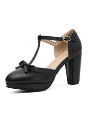 Chaussures à talons hauts rétro avec nœud et bride en T