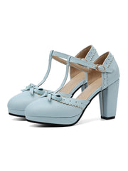 Chaussures à talons hauts rétro avec nœud et bride en T