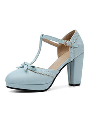 Chaussures à talons hauts rétro avec nœud et bride en T