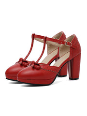 Chaussures à talons hauts rétro avec nœud et bride en T