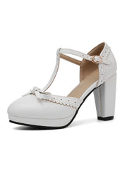 Chaussures à talons hauts rétro avec nœud et bride en T