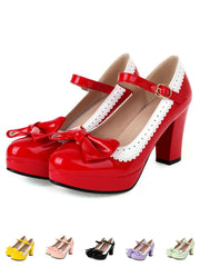 Chaussures Mary Jane à talons épais et nœud papillon