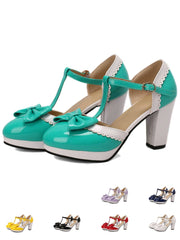 Chaussures Mary Jane à talons épais et nœud papillon