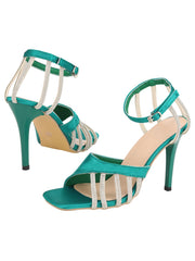 Grüne High Heels mit Schnalle und Fischmaul