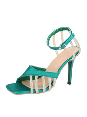 Grüne High Heels mit Schnalle und Fischmaul