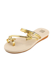 Khakifarbene, flache Strandsandalen mit Schmetterlingsmotiv