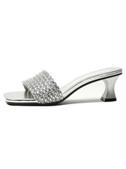 Rhinestone Square Toe High Heel Sandals
