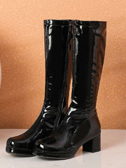 Cuissardes rétro en cuir verni brillant