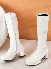 Retro Shiny Patent Leather Thigh-High Boots