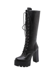 Cuissardes rétro en cuir à lacets