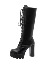 Cuissardes rétro en cuir à lacets