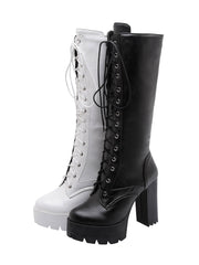 Cuissardes rétro en cuir à lacets