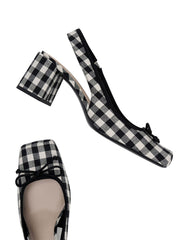 Retro Mary Jane Schuhe mit Karomuster und klobigem Absatz