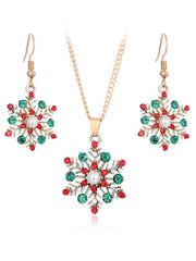 Weihnachtslegierung Diamant Schneeflocke Halskette Ohrring Set