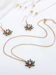 Weihnachtslegierung Diamant Schneeflocke Halskette Ohrring Set