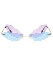 Randlose Sonnenbrille im Retro-Stil mit Libellen-Motiv