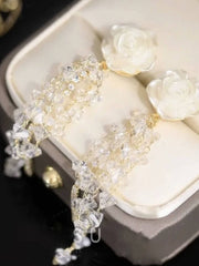 Weiße Rose Strass Quaste Ohrringe